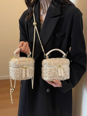 Borsa Quadrata Elegante in Tweed da Donna Con Tracolla a Catena in Metallo e Paillettes Borsa a Tracolla di Lusso Box Bag