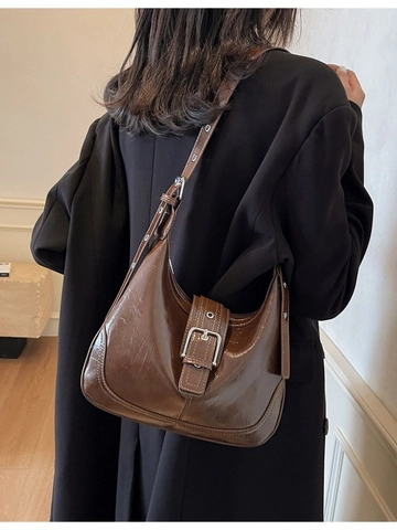 Vintage PU Leather Underarm Shoulder Bag Large Capacity Solid Color Hobo Bag With Metal Buckle Adjustable Strap For Women Daily Office Fashion