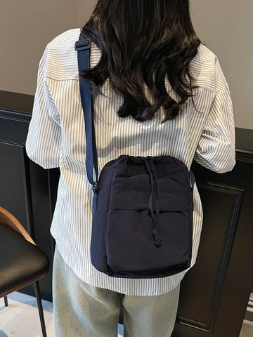 Borsa a Secchiello in Nylon Casual da Donna con Coulisse Tracolla Minimalista Versatile da Pendolare con Tasca Frontale Cinturino Regolabile