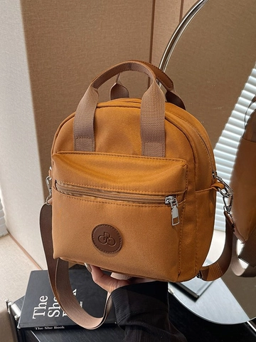 Bolso Bandolera Casual de Nailon Lona para Mujer Vintage Moda Mini Mochila Versátil Bolso de Hombro Con Bolsillo Delantero de Cremallera Color Sólido