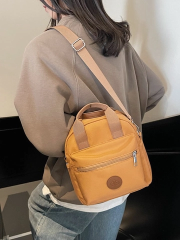 Bolso Bandolera Casual de Nailon Lona para Mujer Vintage Moda Mini Mochila Versátil Bolso de Hombro Con Bolsillo Delantero de Cremallera Color Sólido