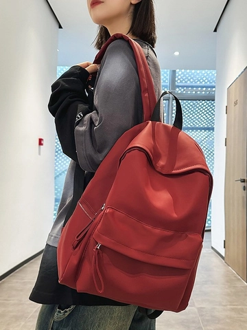 Zaino Scolastico in Pelle PU Minimalista a Grande Capacità per Studenti Urbano Casual Pendolare Resistente all'Usura