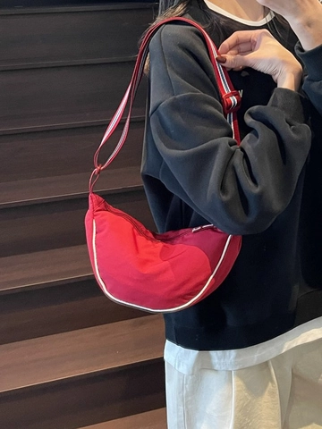 Borsa a Tracolla a Mezzaluna in Nylon Donna Tracolla a Righe Borsa a Raviolo Casual Viaggio Pendolare Moda Minimalista