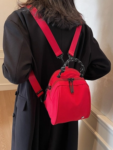 Women Fashion Mini Nylon Backpack Casual Shell Bag With Contrast Woven Handle Multi Function Small Shoulder Crossbody Bag For Travel Daily