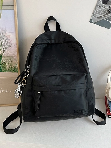 Sac à Dos Femme Mode en Cuir PU Motif Jacquard Botanique Sac d'École Étudiant Léger Sac de Voyage Avec Pendentif Ours