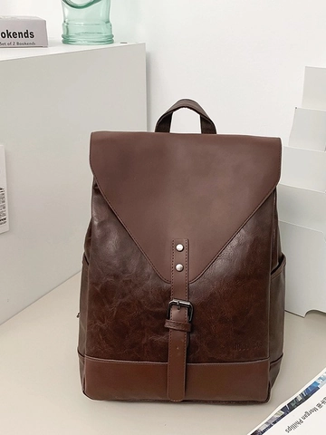 Mochila de Cuero PU Vintage Para Mujeres Hombres Gran Capacidad Bolsa de Escuela Estilo Universitario Daypack Casual Con Hebilla