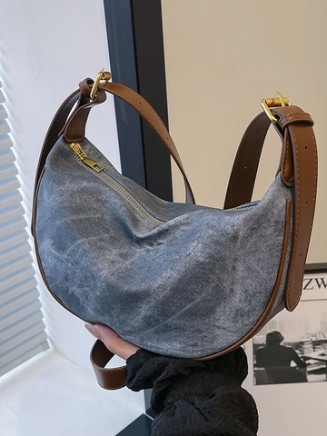 Borsa Hobo a Mezzaluna Vintage da Donna Denim Lavato Pelle PU Cinturino Regolabile Piccola Borsa a Tracolla Casual