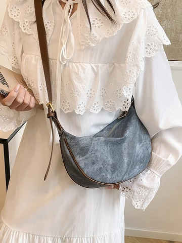 Borsa Hobo a Mezzaluna Vintage da Donna Denim Lavato Pelle PU Cinturino Regolabile Piccola Borsa a Tracolla Casual