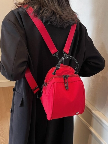 Women's Fashionable Mini Nylon Backpack Shell Shaped Crossbody Shoulder Bag With Contrast Woven Handle For Daily Commuting