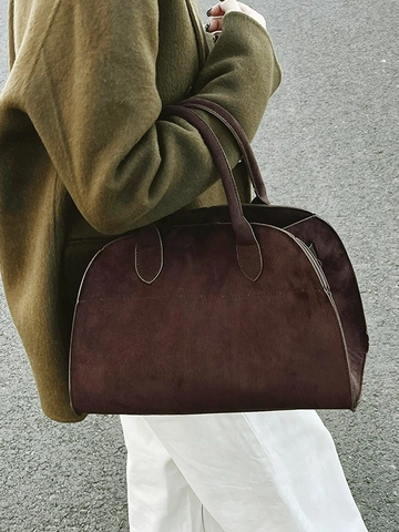 Damen Vintage PU Leder Handtasche Große Kapazität Kontrastnähte Boston Tasche Retro Pendler Top Handle Tote Bag Damen