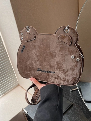 Fashion Cute Bear Ear PU Leather Backpack For Women Girls Princess Embroidery Heart Detail Casual Travel School Daypack