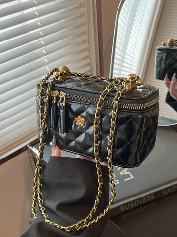 Sac Bandoulière Matelassé Élégant pour Femme Sac Boîte de Luxe Avec Fleur de Camélia et Bandoulière en Chaîne Dorée Mode