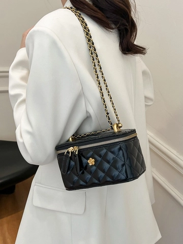 Sac Bandoulière Matelassé Élégant pour Femme Sac Boîte de Luxe Avec Fleur de Camélia et Bandoulière en Chaîne Dorée Mode