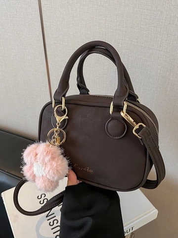 Sac Bandoulière Vintage en Cuir PU Forme Oreiller Femme Texture Suède Mate Sac à Main avec Pendentif Fleur Satchel