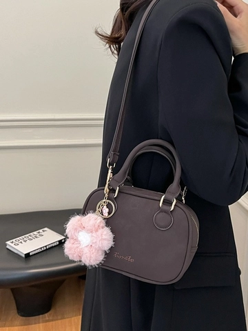 Sac Bandoulière Vintage en Cuir PU Forme Oreiller Femme Texture Suède Mate Sac à Main avec Pendentif Fleur Satchel