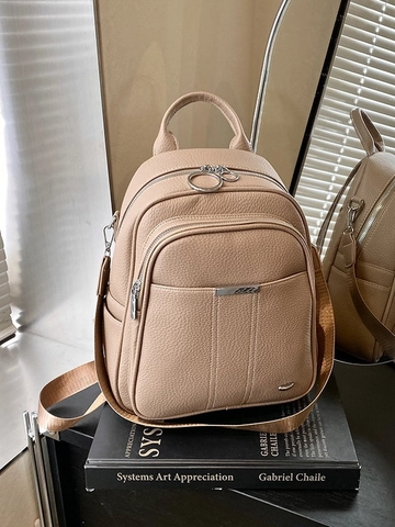 Damen Mode Litschi Maserung PU Leder Rucksack Große Kapazität Student Schultasche Lässig Vielseitig Reisetasche Rund Reißverschluss