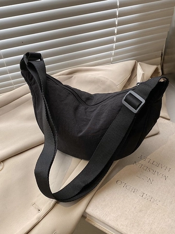 Minimalist Nylon Crescent Crossbody Bag For Women Casual Pleated Dumpling Shoulder Bag With Adjustable Strap Daily Purse