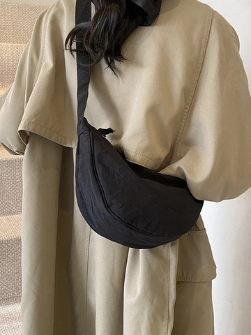 Minimalist Nylon Crescent Crossbody Bag For Women Casual Pleated Dumpling Shoulder Bag With Adjustable Strap Daily Purse