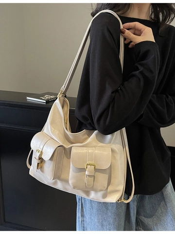 Borsa Hobo in Pelle PU Vintage di Grande Capacità per Donna Cuciture a Contrasto Tasche Multiple Borsa a Tracolla Pendolare con Orsetto