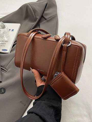 Vintage PU Leder Achseltasche Für Damen Minimalistische Kissenform Umhängetasche Mit Mini-Beutel Einfarbig Mode Pendeln Handtasche