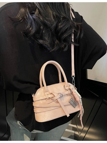 Bolso de Concha de Cuero PU para Mujer Bolso Bandolera Retro Con Correas Decorativas Bolso de Mano Versatile Bolso de Hombro Bolso Pequeño