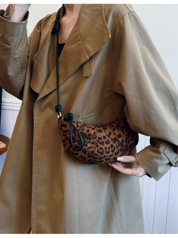 Borsa a Tracolla Leopardata Donna Effetto Scamosciato Pelle PU Borsa Hobo Con Tracolla a Nodo Borsa Vintage a Mezza Luna