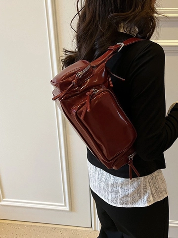 Sac à Épaule en Cuir PU Brillant pour Femmes Design à Poches Multiples Sac à Main Élégant Sac Bandoulière Tendance pour Usage Quotidien Sac Carré Décontracté