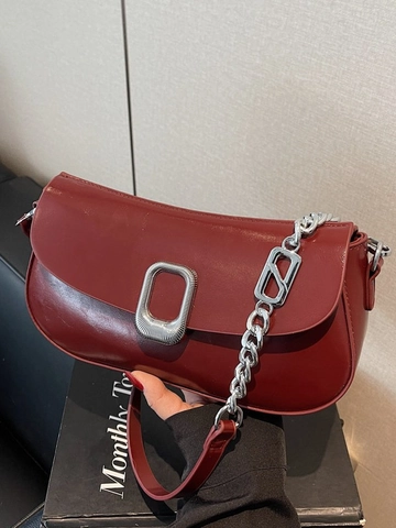 Borsa a Sella Vintage da Donna in Pelle PU Con Catena in Metallo Fibbia Quadrata Minimalista Tracolla per Moda Quotidiana