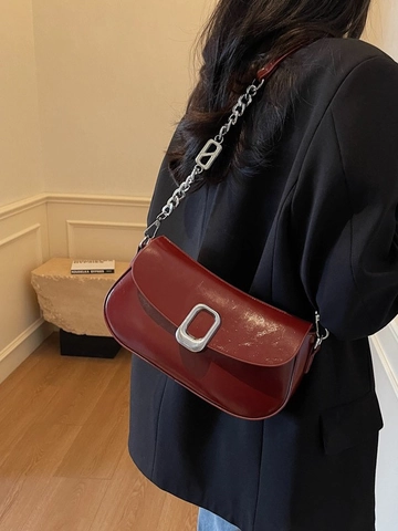 Borsa a Sella Vintage da Donna in Pelle PU Con Catena in Metallo Fibbia Quadrata Minimalista Tracolla per Moda Quotidiana