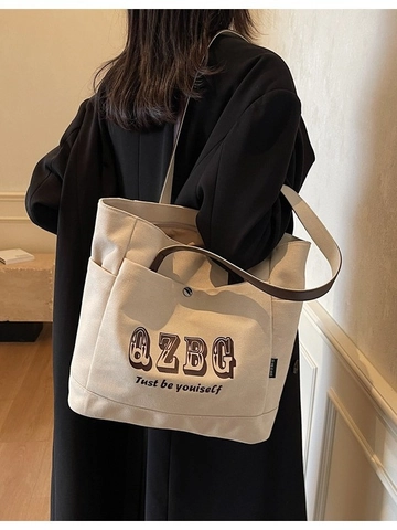 Borsa Tote in Tela da Donna Grande Capacità Borsa a Spalla Con Manico in Pelle PU Stampa di Lettere Borsa Casual per Ufficio
