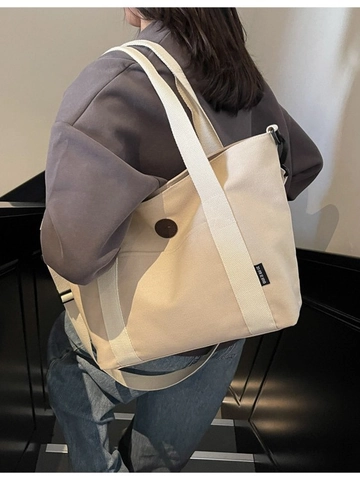 Bolso Tote de Lona para Mujer de Gran Capacidad Bolso Bandolera de Color Sólido Versátil Bolso de Compras Casual con Correa Ajustable