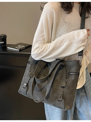 Borsa Tote da Donna Grande Capacità Vintage Pelle PU Opaca Borsa a Tracolla Spalla Rivetti Cerniera Handbag da Pendolare