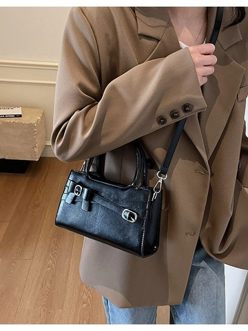 Bolso de Mano de Cuero PU con Lazo para Mujer Bolso Bandolera Cuadrado Pequeño Color Sólido Bolso de Hombro con Correa