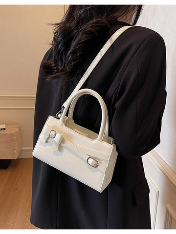 Bolso de Mano de Cuero PU con Lazo para Mujer Bolso Bandolera Cuadrado Pequeño Color Sólido Bolso de Hombro con Correa