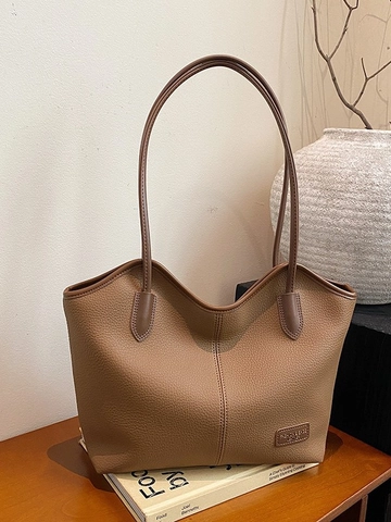 Damen Vintage Litschi Textur PU Leder Tote Bag Große Kapazität Minimalistische Umhängetasche Lässige Reise Arbeit Handtasche