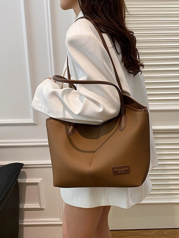 Damen Vintage Litschi Textur PU Leder Tote Bag Große Kapazität Minimalistische Umhängetasche Lässige Reise Arbeit Handtasche