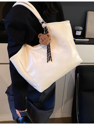Borsa Tote in Pelle PU di Grande Capacità per Donna Borsa a Spalla Versatile Con Ciondolo a Orsetto per Ufficio e Viaggio