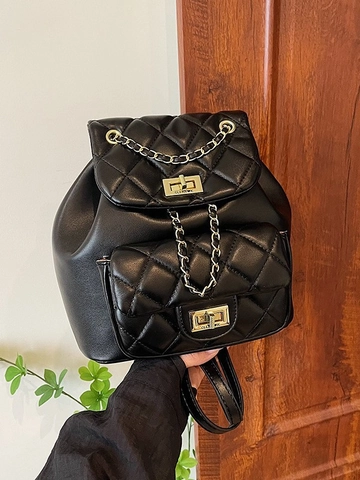 Fashionable Quilted PU Leather Backpack For Women Diamond Lattice Travel Bag With Gold Chain Elegant Casual Small Rucksack