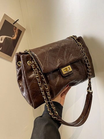 Dames Geplooide Gewatteerde Crossbodytas Synthetisch Leer Ruitpatroon Ketting Schoudertas Vintage Draaislot Vierkante Handtas