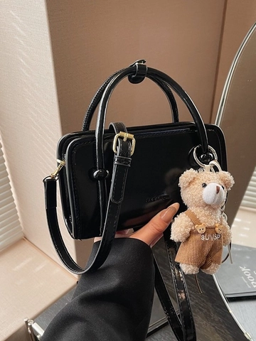 Sac Bandoulière Femme Minimaliste en Cuir PU Petit Sac Carré Avec Poignée Supérieure Bandoulière Réglable Sac à Main Mode