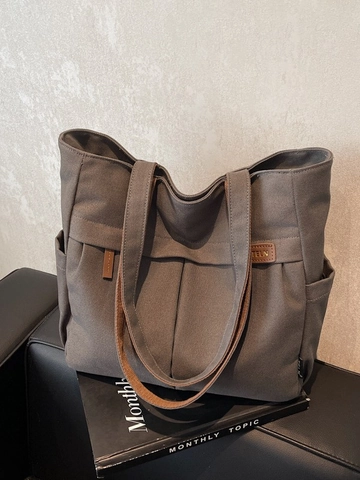 Borsa Tote in Tela di Grande Capacità per Donna Casual Minimalista Multi-Tasca Borsa a Tracolla Funzionale Pendolare Borsa