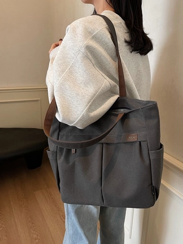 Borsa Tote in Tela di Grande Capacità per Donna Casual Minimalista Multi-Tasca Borsa a Tracolla Funzionale Pendolare Borsa