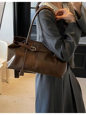 Bolso Tote Vintage de Cuero PU de Gran Capacidad para Mujer Minimalista Plisado Bolso de Hombro Casual Diario Color Sólido