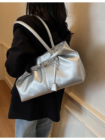 Bolso Tote Vintage de Cuero PU de Gran Capacidad para Mujer Minimalista Plisado Bolso de Hombro Casual Diario Color Sólido