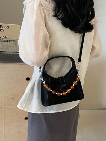 Sac Seau à Perles pour Femmes en Cuir PU de Style Chinois Nouveau Avec Poignée Ronde Petit Sac à Main Bandoulière Quotidien