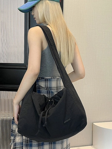 Sac à Bandoulière en Nylon pour Femmes Grande Capacité Hydrofuge Cordon de Serrage Sac Fourre-tout Décontracté