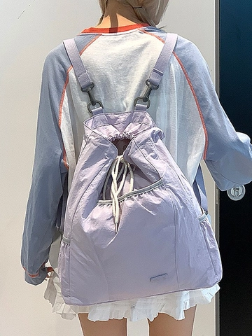 Damen Mode Wasserdicht Nylon Kordelzug Rucksack Leicht Lässig Schule Reise Tagesrucksack Multi Tasche Schultertasche
