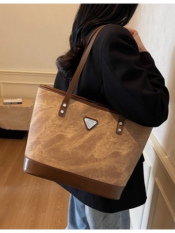 Bolso de Mano de Gran Capacidad para Mujer Vintage Textura de Mármol Cuero PU Bolso de Hombro Moda Viaje Compras Con Placa de Metal