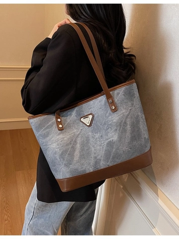 Bolso de Mano de Gran Capacidad para Mujer Vintage Textura de Mármol Cuero PU Bolso de Hombro Moda Viaje Compras Con Placa de Metal
