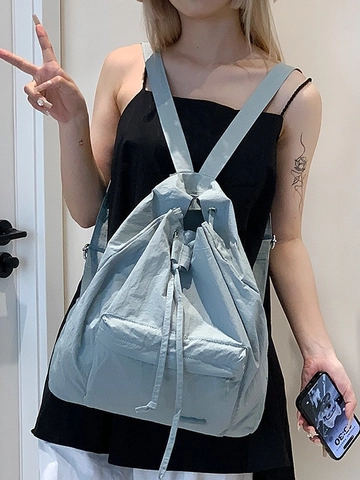 Women Waterproof Nylon Drawstring Backpack Large Capacity Simple Casual School Bag For College Student Travel Lightweight